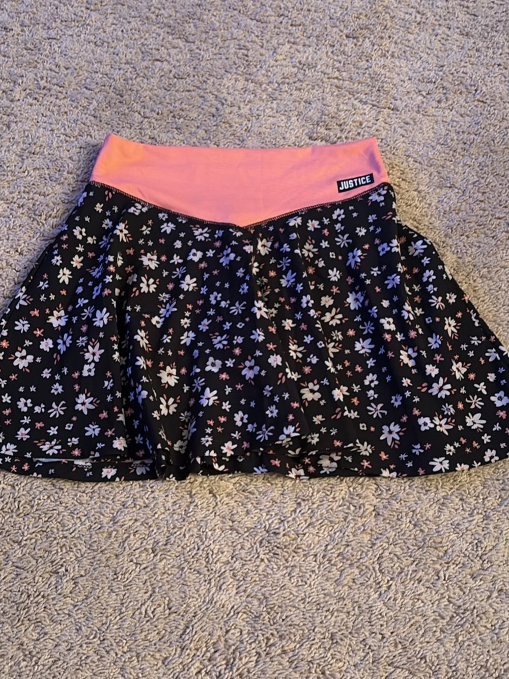 Justice Black Floral Skater Skort with Coral Waistband